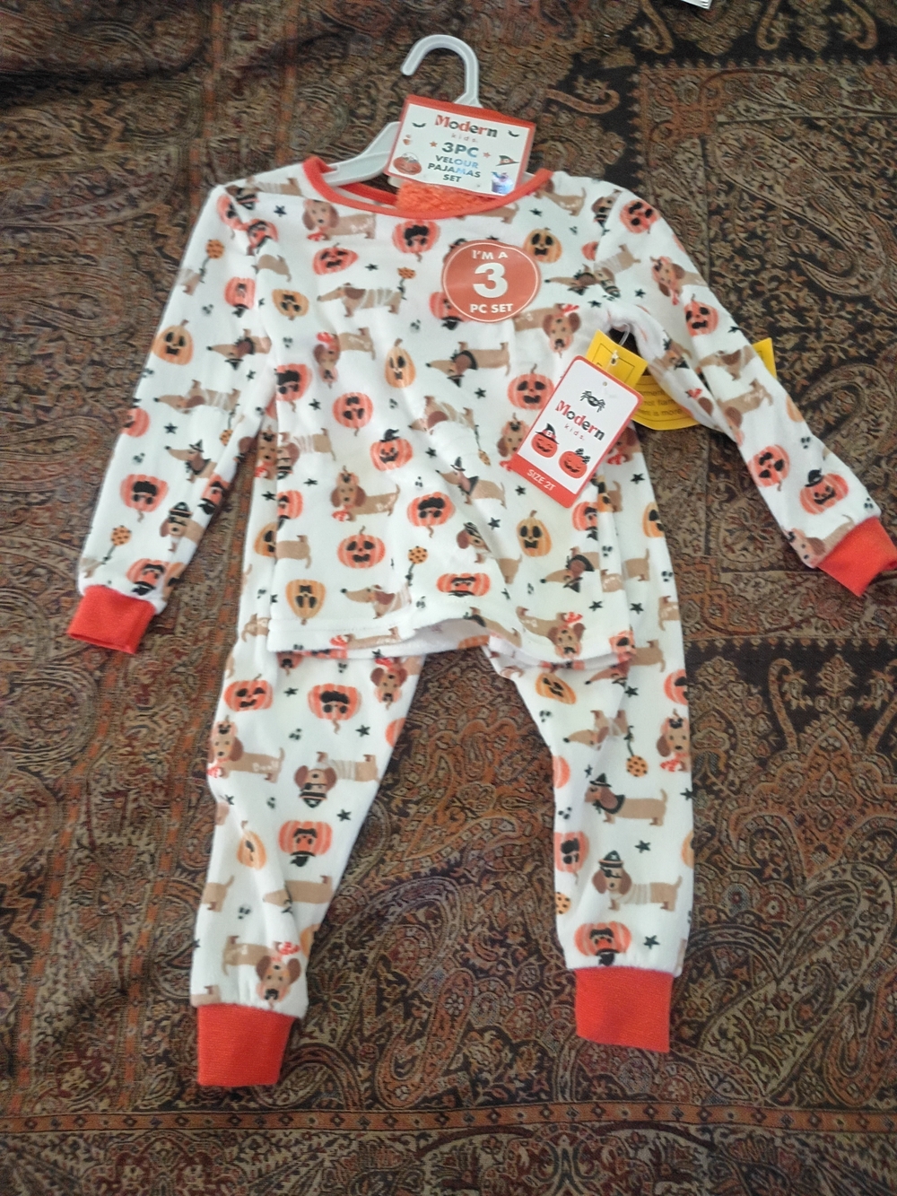 2T Kids Orange & White Pumpkin Print Pajama Set NWT